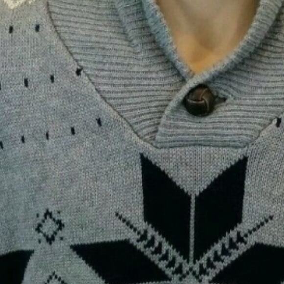 Weatherproof Sweater Fair Isle Vintage Large Shawl Collar Large Gray Navy Career - Picture 3 of 8